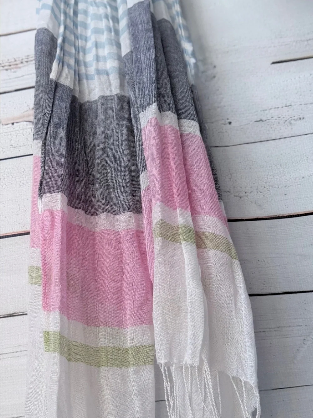 Charming Charlie White and Light Green Scarf